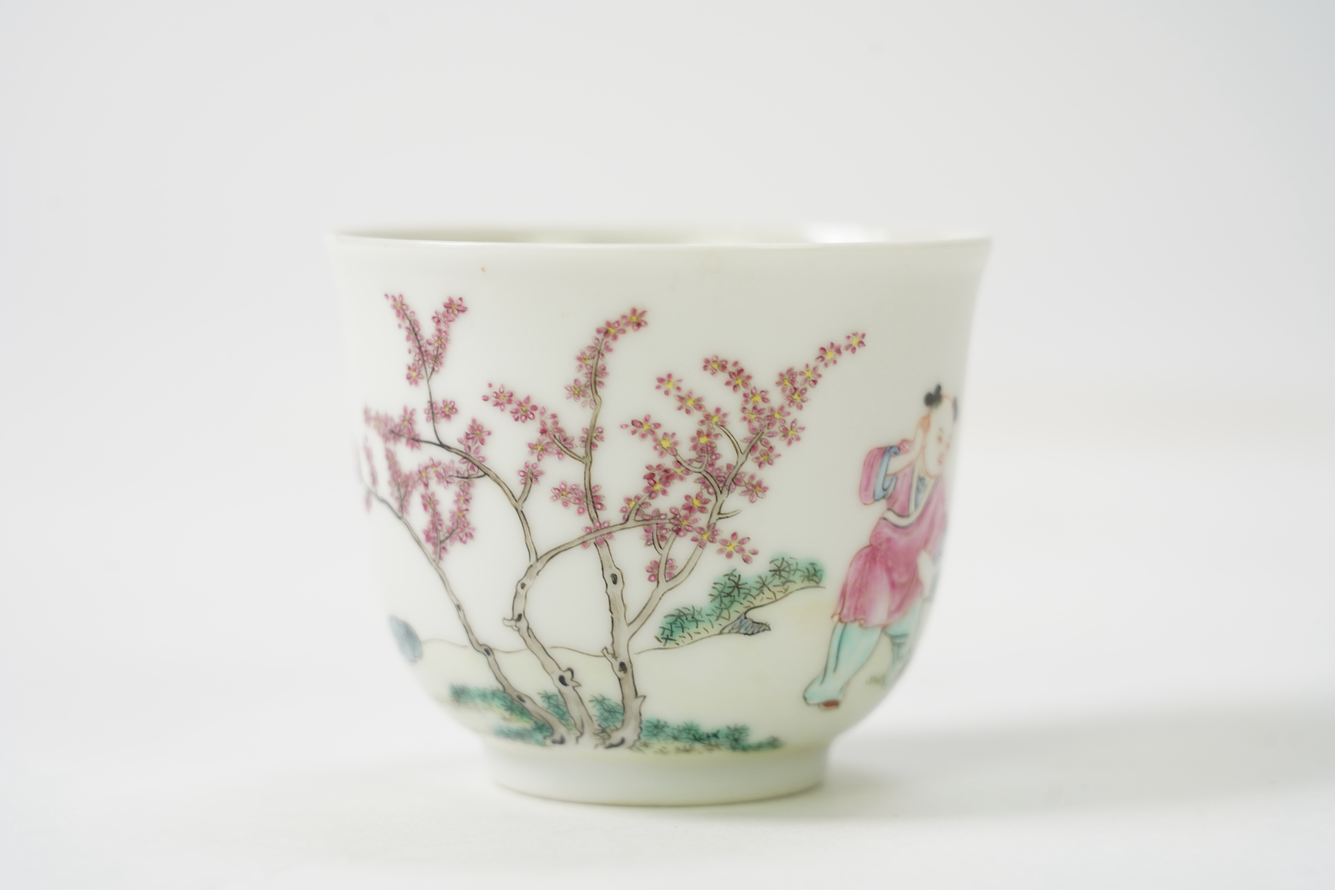 A Chinese famille rose 'boy' cup, Daoguang mark but later, 6cm